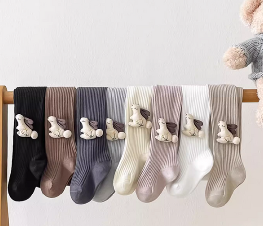 Baby Cotton Tights with Bunny Decoration