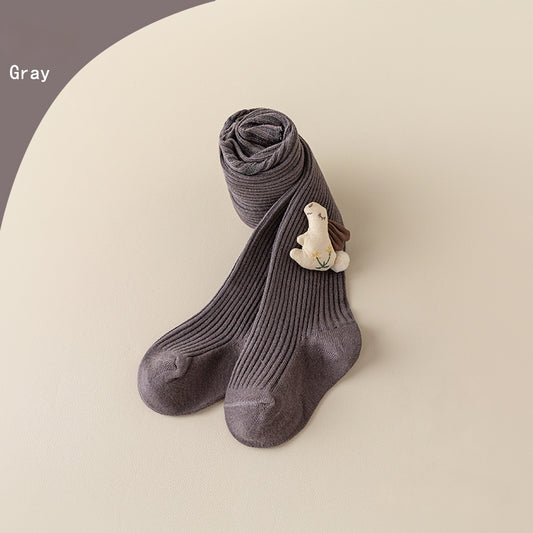 Baby Cotton Tights with Bunny Decoration